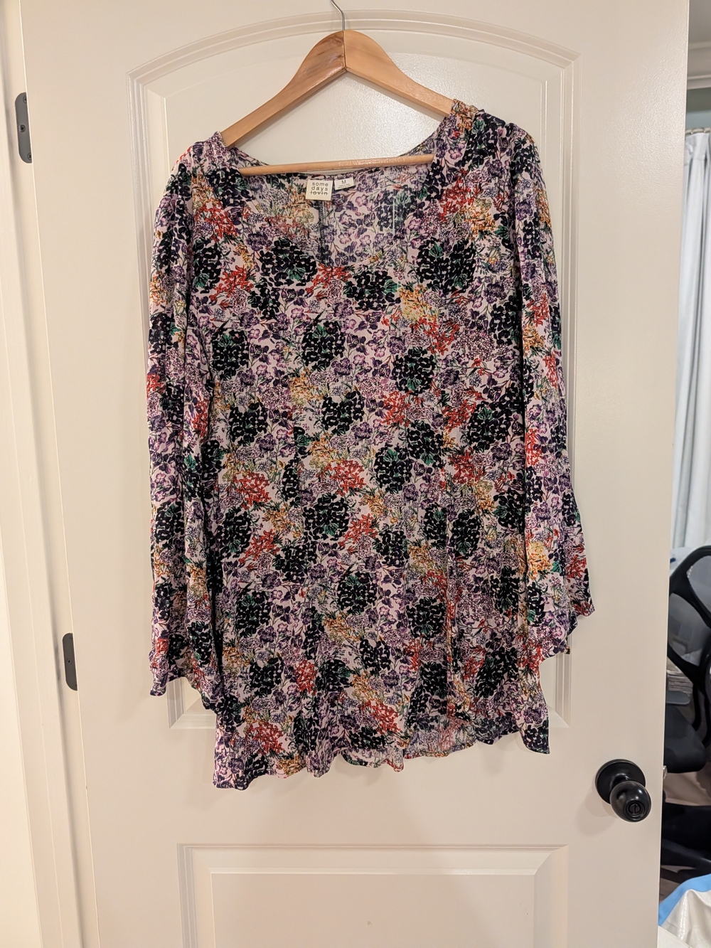 Lucky Brand Floral Long Sleeve Tunic Dress/Top- Purple Multi Floral